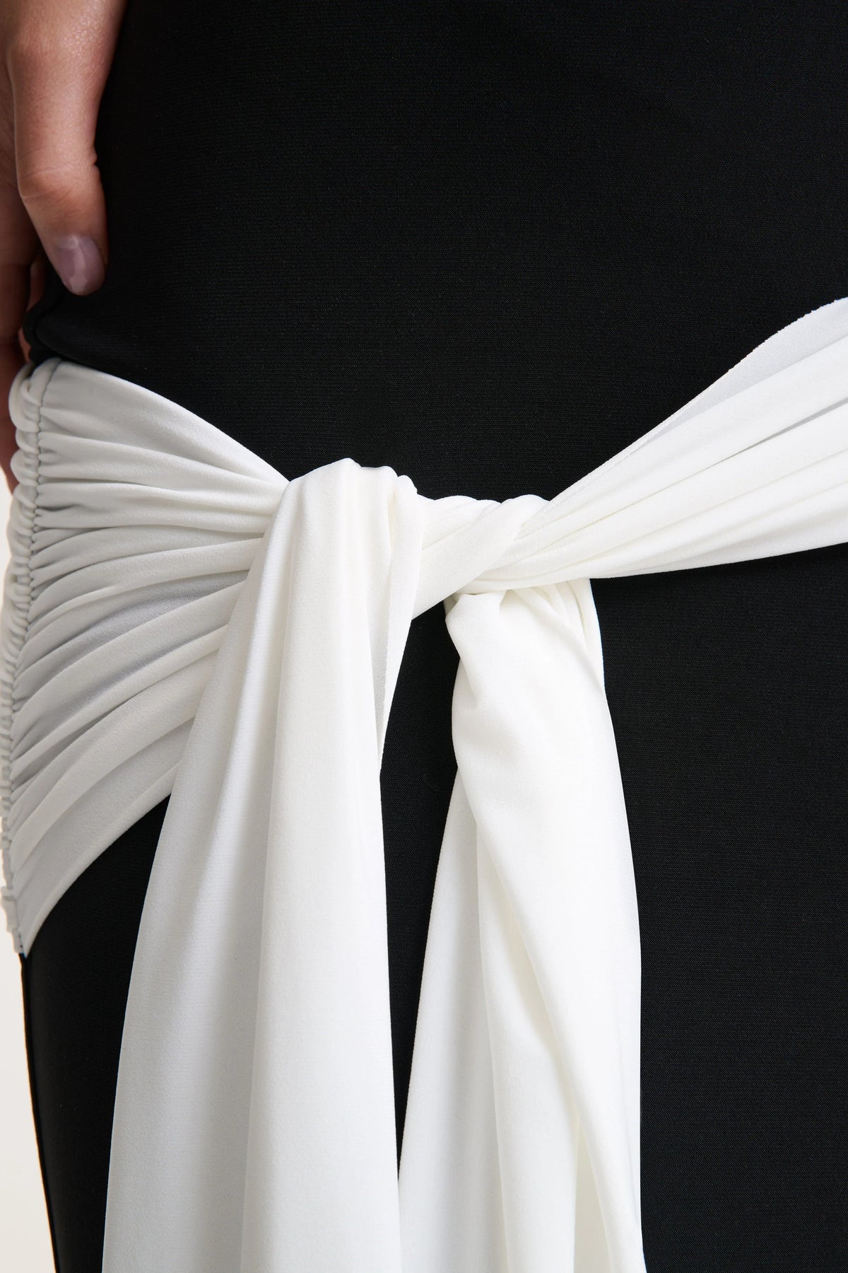 Dorinda | Black And White High-Neck Maxi Dress With Drape And Scarf-Detail