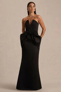 Sonata | Black Satin Bandeau Maxi Dress With Bow Detail