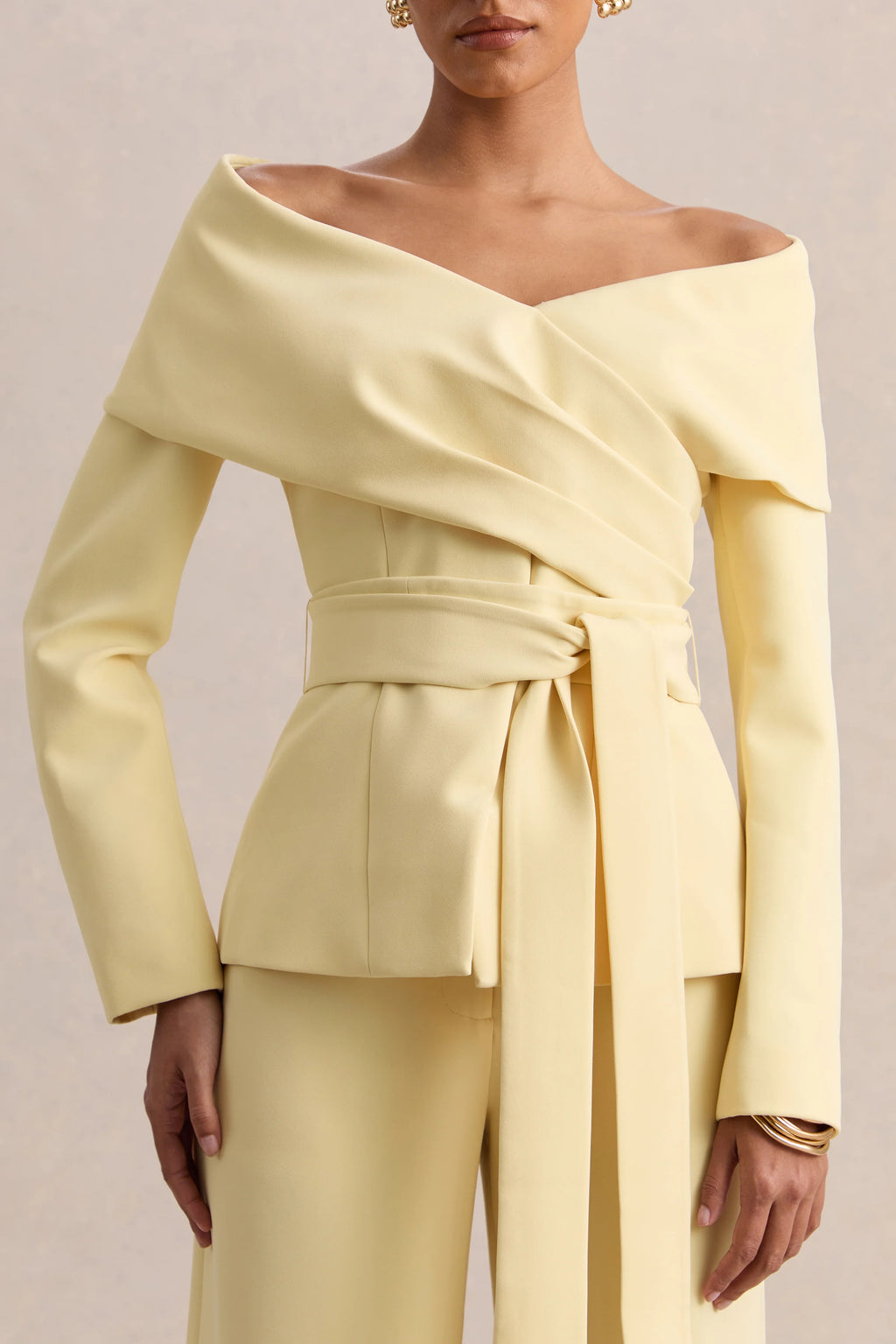 Empress | Lemon Bardot-Neck Tailored Top